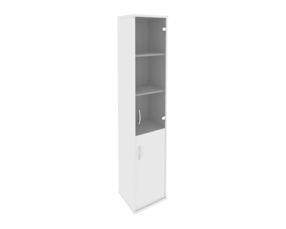 Шкаф высокий узкий правый 1 низкая дверь ЛДСП 1 средняя дверь стекло Рива / Riva