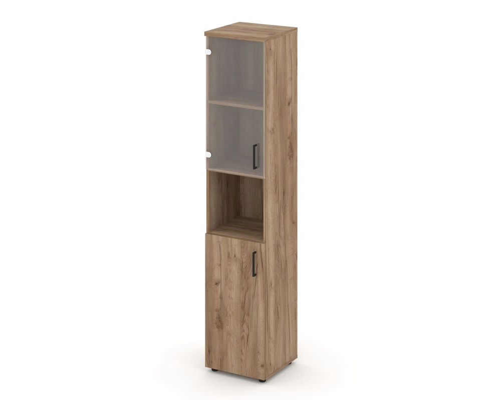 Шкаф высокий узкий с нишей прозр. стекло левый 400x400x1982 зад. стенка HDF Стайл Проджект / Style Project