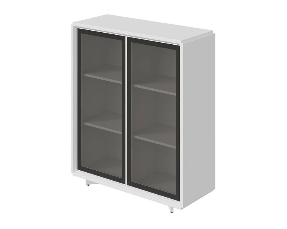 Шкаф-витрина, 2 двери, 3 уровня 109х46х132 Platinum Белый глянец